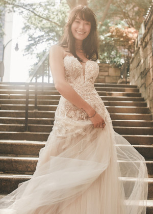 Strapless Beaded Ivory Lace Tulle Wedding Dress With Buttons